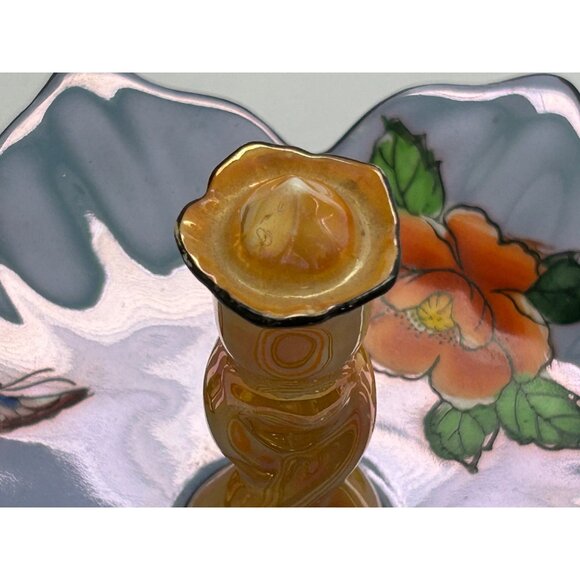 Lusterware Art Deco Noritake Blue Floral Butterfly Ring Trinket Tidbit Soap Dish - Picture 12 of 13